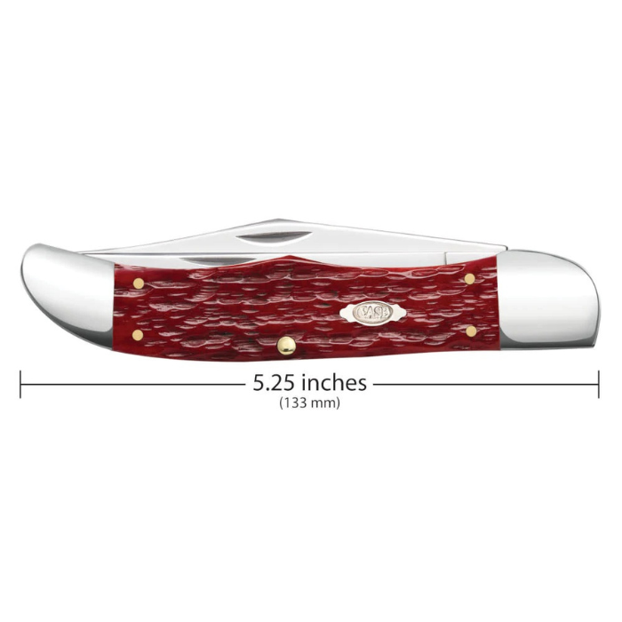 Case Dark Red Bone Peach Seed Jig Large Folding Hunter w/Sheath