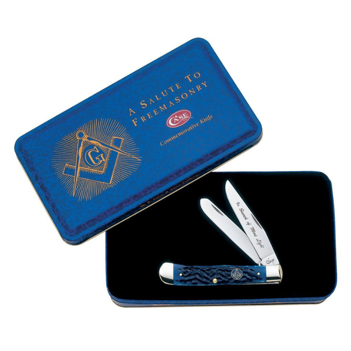 Case Masonic Blue Bone Standard Jig Trapper w/Tin