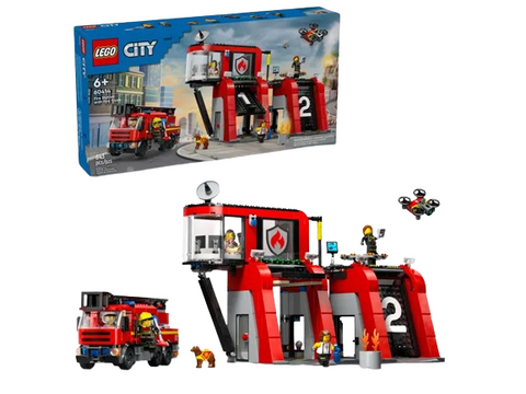 Lego City Fire Station With Fire Truck l 843 Piece Set