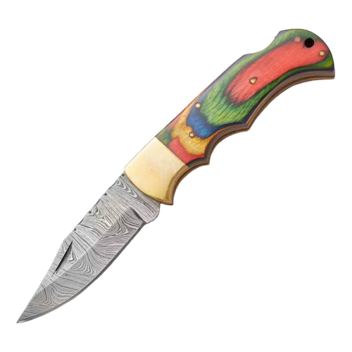 Rill Simple Tools Damascus Folding Knife "Colorado Red"