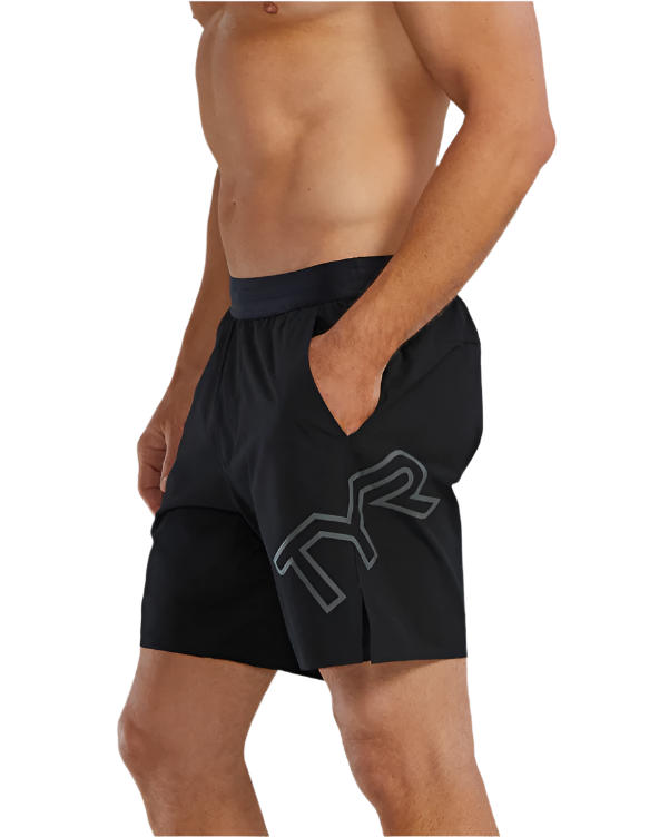 TYR Men's Hydrosphere 7" Unbroken Big Logo Shorts - Solid