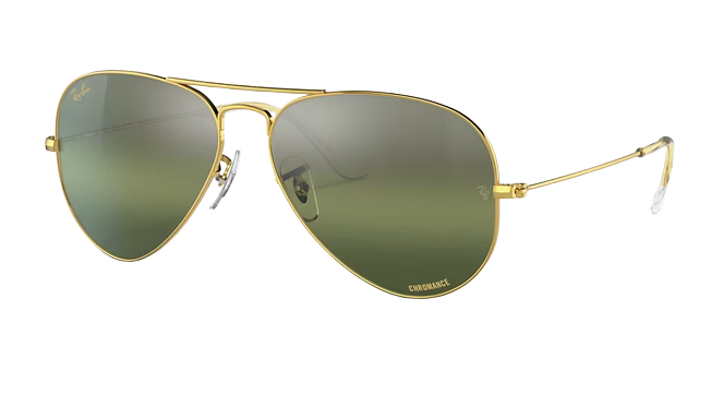 Ray-Ban Aviator Chromance Polished Gold Frame l Silver/Green Lens