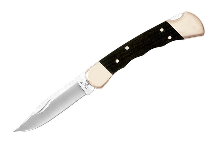 Buck Knives 110 Folding Hunter 0110BRSFG-B Genuine Ebony and Brass Handle | Satin Stainless Steel Blade