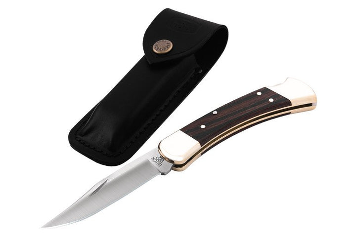 Buck Knives 110 Folding Hunter 0110BRSFG-B Genuine Ebony and Brass Handle | Satin Stainless Steel Blade