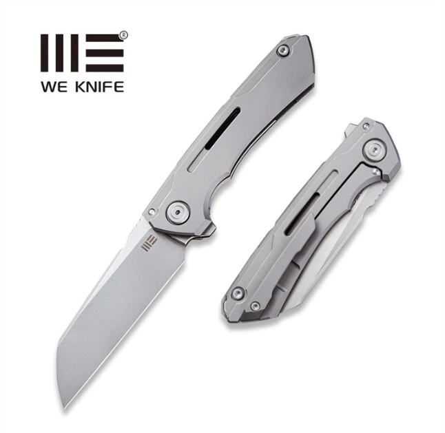 WE KNIFE Mini Buster Flipper Knife 2003A Grey Titanium Handle | Polished Bead Blaster CPM 20CV Blade